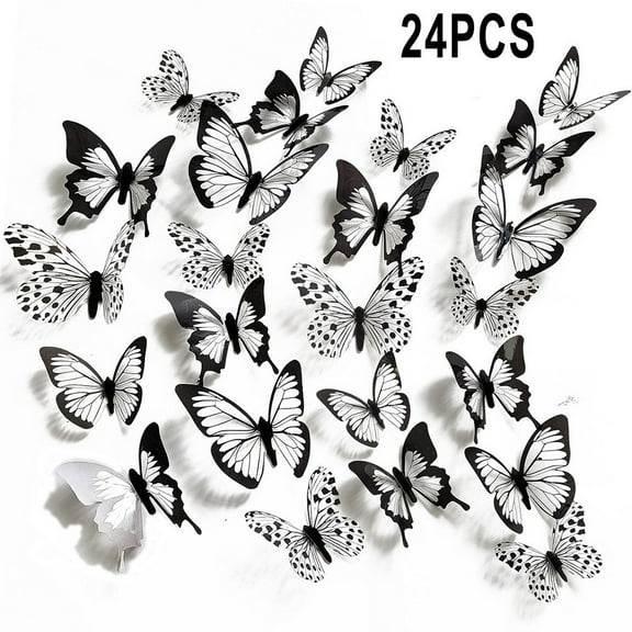 12/24PCS Wall Stickers Sticker Bedroom 12/10/8 3D Butterfly Accessories Black