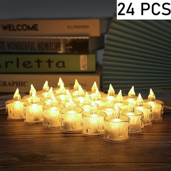 24-Pack Melting Flameless Candles ,Lasting 60h Tea Lights Candles , Battery Operated Candles, Ideal For Christmas,Halloween, Theme Party, 1.5" Dia X 1.97''H