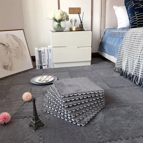 12/24Pcs Gray Bedroom Interlocking Carpet Tiles EVA Mat Set Ideal for Offices, Bedrooms, and Indoor Use Toy Mat Set Square Design Soft Carpet