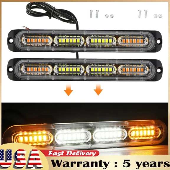 12/24V Amber/White Led Emergency Strobe Lights Bar For Truck Vehicle Atvs 2Pcs