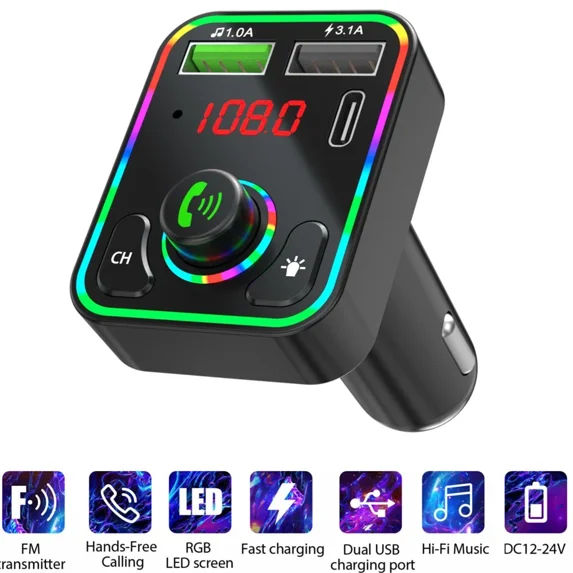 12-24V Bluetooth Fm Transmitter Charger Adapter Built-In Microphone Hands-Free A