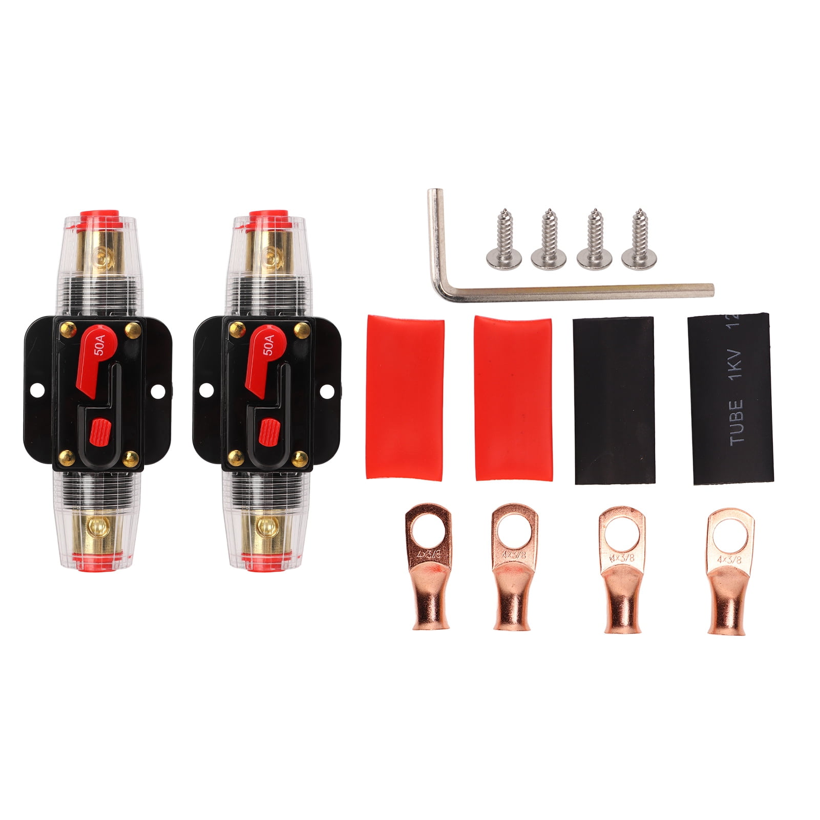 12?24V Inline Circuit Breaker with Manual Reset Fuse Holder Battery Lugs Heat Shrink Tubes for
