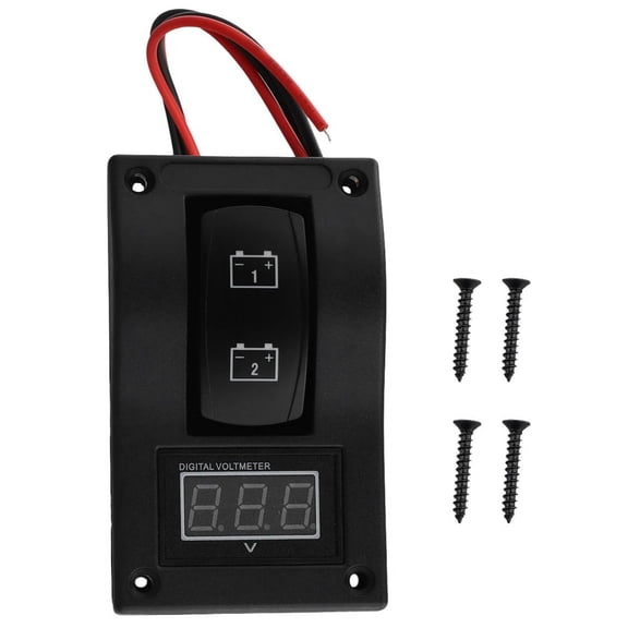 12-24V LED Dual Battery Test Panel Rocker Switch Car Truck Marine Boat Voltmeter 4P ON-OFF-ON,1 x LED Dual Battery Test Panel with Voltmeter 4x mounting screws, silicone gasket,black