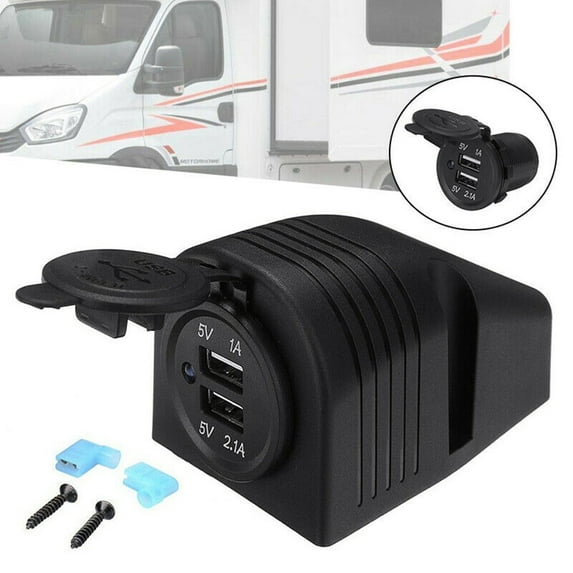 12-24V Surface Mount Double Twin Usb Socket Caravan Camper Van Boat Motorhome