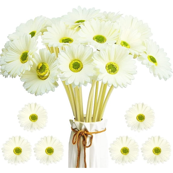 12/24pcs Artificial Daisy Flowers Gerbera Daisies Fake Flowers for Decoration No Fade Faux Plastic Flower Garden Porch Window Box Vase Décor