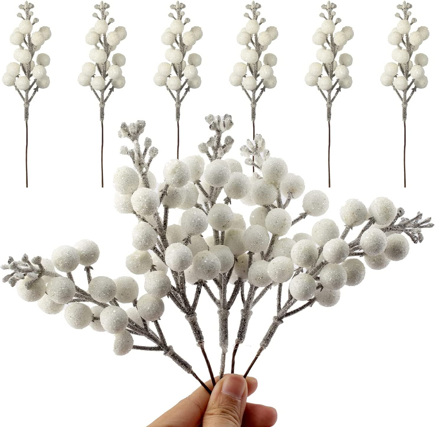 12/24pcs Christmas Glitter Berries Stems Artificial Christmas Picks for