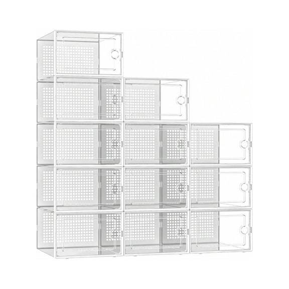 12/24pcs Thick Transparent Plastic Shoe Boxes With Lids, Space-Saving Sneaker Storage Container, Suitable For Entryway Closet Dormitories Organizer, Sturdy For Home Use