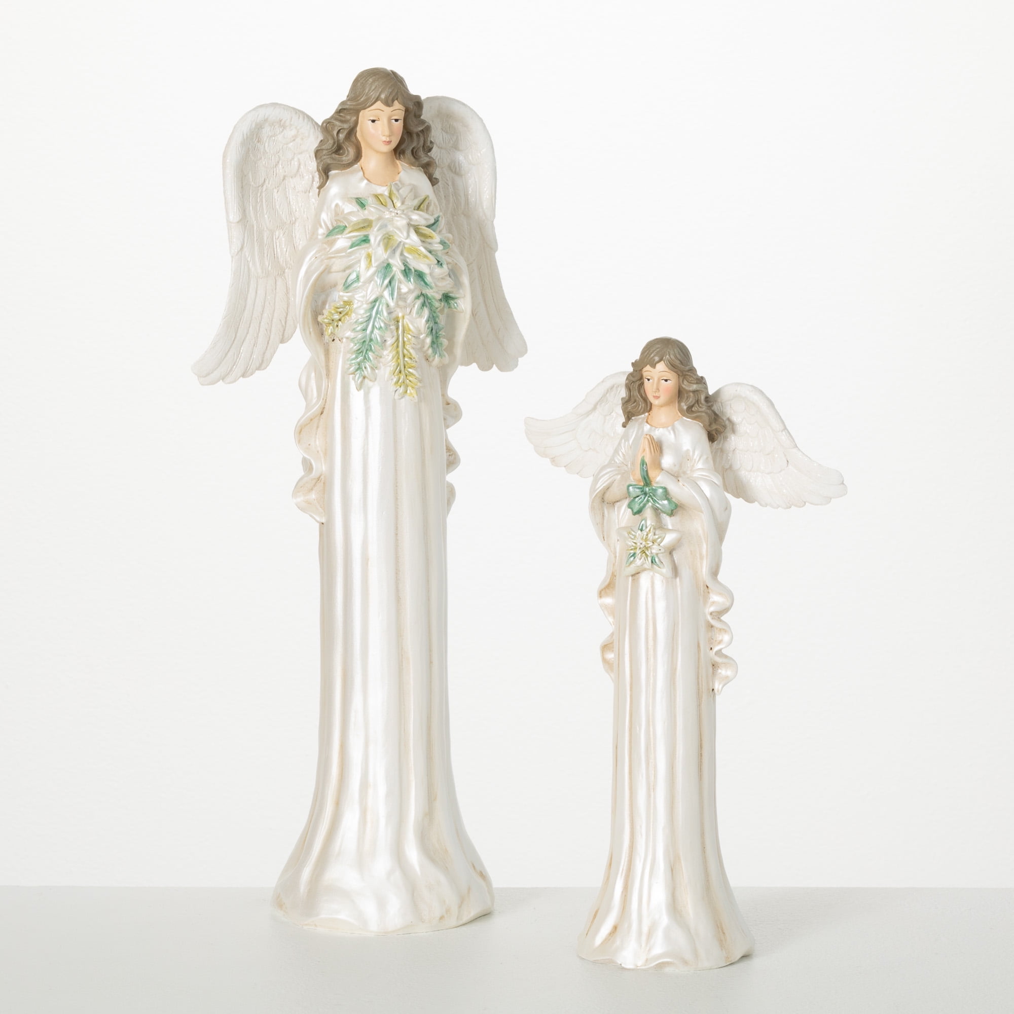 12.25"H and 17.25"H Sullivans Tall Angel Figure - Set of 2, Christmas Decor, White