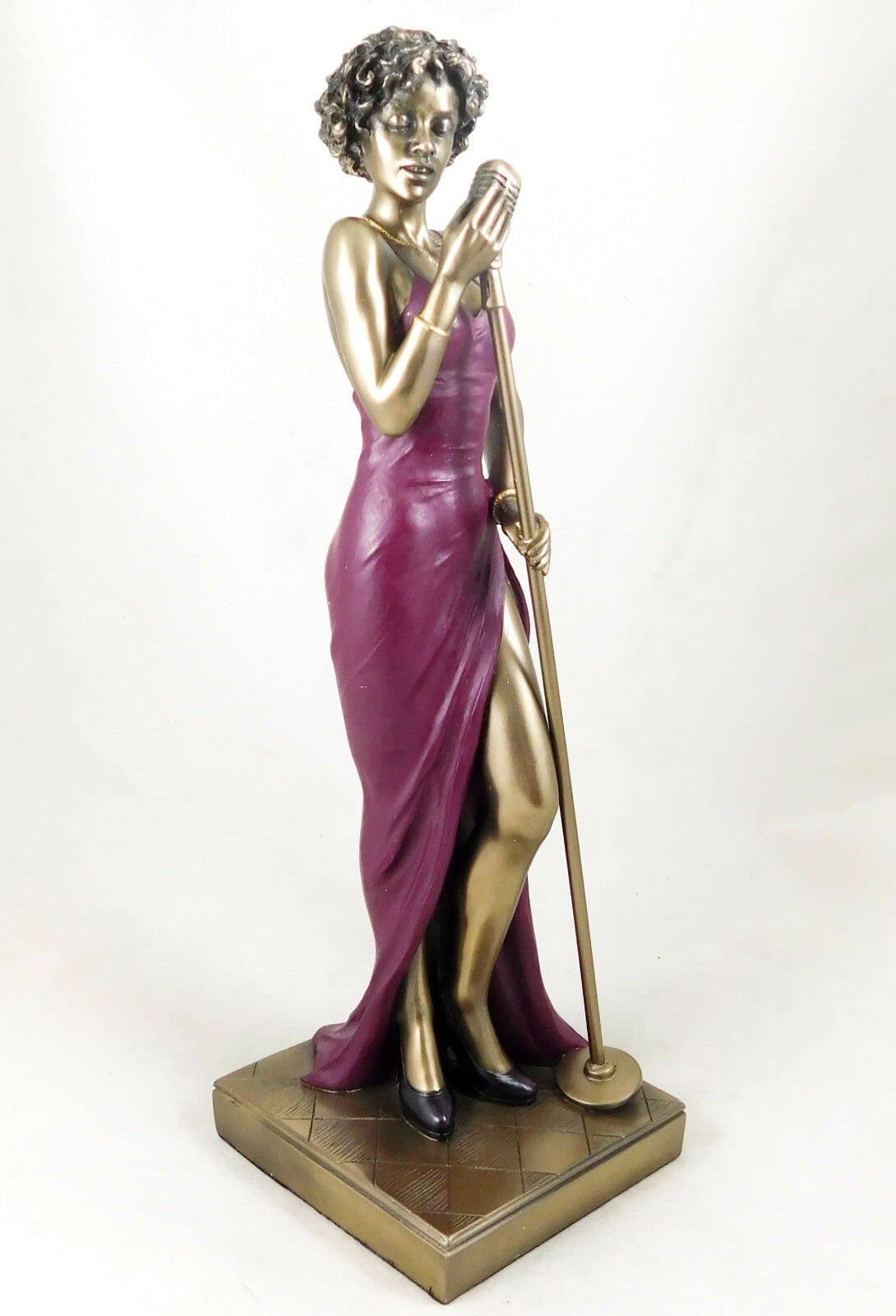 12.25 Inch Bronze Female Singer Statue with Maroon Dress