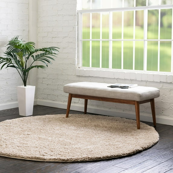Unique Loom Everyday Shag Collection Area Rug - Solid (12' 4" Round Taupe)