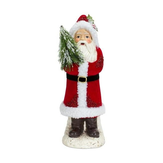 12.25 in. Paper Pulp Santa Figurine, Red & Green - Set of 2