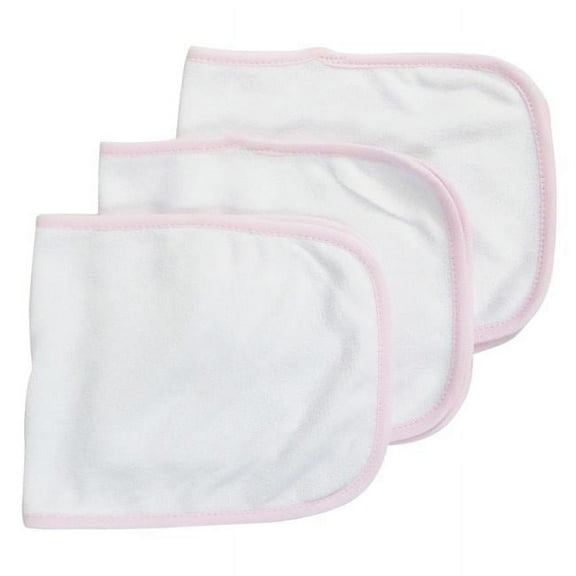 12.25 x 7.5 in. Baby Burpcloth, White with Pink Trim - Pack of 3