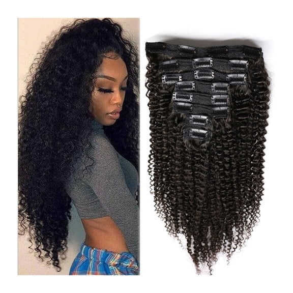 12-26 inch Kinky Curly Clip in Hair Extension, Deep Wave 8Pcs Clip in Real Human Hair 120/240g Wavy Curly Brazilian Hairpieces for Women