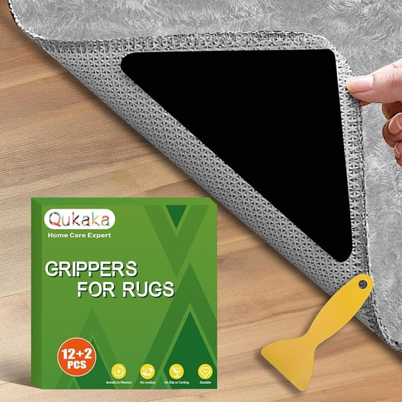 12+2PCS Non Skid Rug Backing for Hardwood Floors and Tiles,Reusable Washable Slip Pads,Rug Tape Floor No Damage,Home Decor Apartment Essentials Carpet Area Rugs