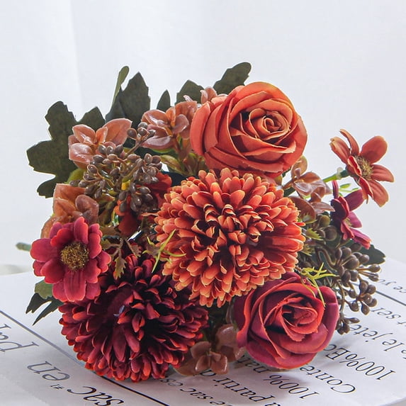 12.2in Silk Fall Flowers Arrangement – Artificial Roses, Mums & Chrysanthemums for Home, Table, Wedding, Kitchen & Autumn Party Décor