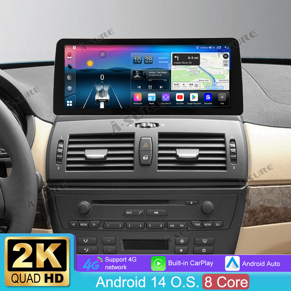 12.3" HD 8-Core 4+64GB Car Radio Stereo for BMW X3 E83 2004-2010 with Apple CarPlay/Android Auto/4G LTE/GPS Navi/Wi-Fi/BT 5.0/SWC/Backup Camera