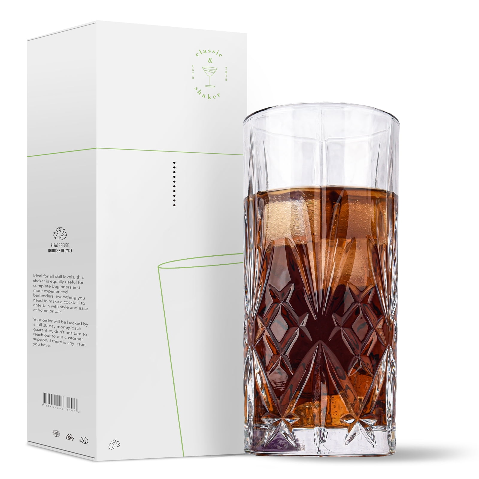 12.3 Ounces/ 350ml Highball Glasses Set of 6, JOYCEMALL Vintage Style ...