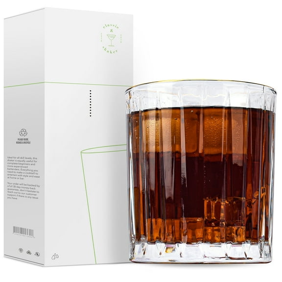 12.3 Ounces/ 350ml Whiskey Glasses with Gold Rim, JOYCEMALL Set of 6 Old Fashioned Cut Crystal Scotch Rocks Glasses for Drinking Liquor Rum Cognac Cocktail Bourbon Vodka