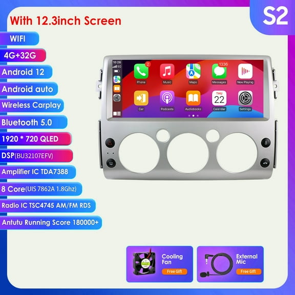 12.3" Touch Screen Android 12 Apple Carplay 4+32GB Wifi RDS Car Stereo Radio Head Unit GPS Navigation Player For Toyota FJ Cruiser 2006-2021