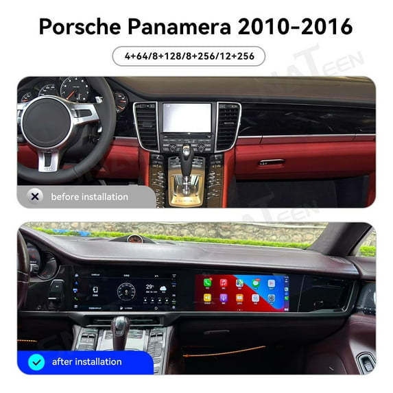 12.3 inch Carplay Screen/Radio/Multimedia Player for Porsche Panamera 2010-2016 Models Universal Car Navigation/GPS Upgrade Headunit Android Display 1080P Touch Screen Replace System Accessories
