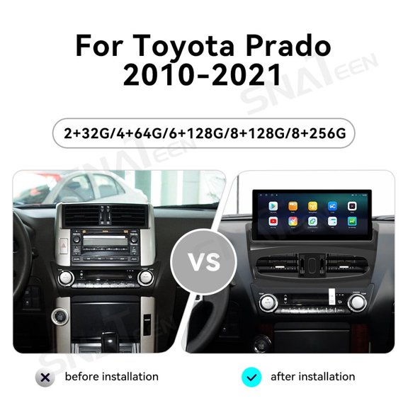 12.3 inch Carplay Screen/Radio/Multimedia Player for Toyota Prado 2010-2021 Models Universal Car Navigation/GPS Upgrade Headunit Android Display 1080P Touch Screen Replacement Accessories System