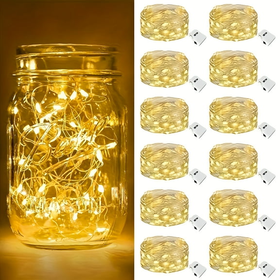 12/30/100 Pack Battery-Operated Fairy Lights - 6.5ft 20 LED Warm White, Silvery Wire Mason Jar/Fireflies Lights, for DIY Party/Wedding/Christmas/Valentine's/Halloween, Room Decor