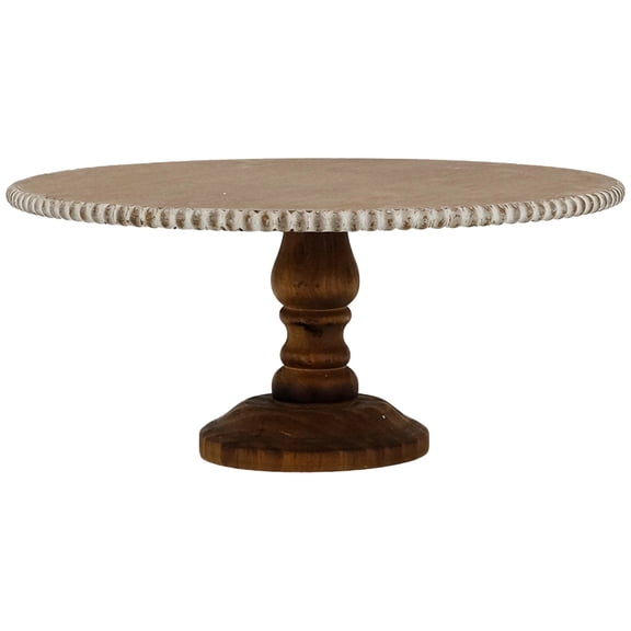 12 in / 30.5 cm Rustic Round Cake Stand, Wooden Cupcake Pedestal Stand with Bead Trim, Decorative Dessert Display Riser for Home, Cafe, Parties, Weddings, Brown