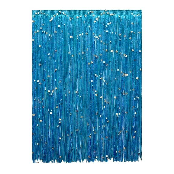 12" (30.5cm) Long Sparkling Sequin Chainette Fringe Trim # CFS12,, Turquoise Blue #04 (Dark Sky Blue) 27 Yards (82 ft/25m)