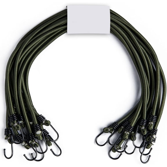 12" (30CM) Bungee Cords with Hooks Heavy Duty Outdoor - 10 Pack Choice of Sizes - Multi-Purpose Elastic Bungee Straps for Luggage, Camping - Weatherproof & UV