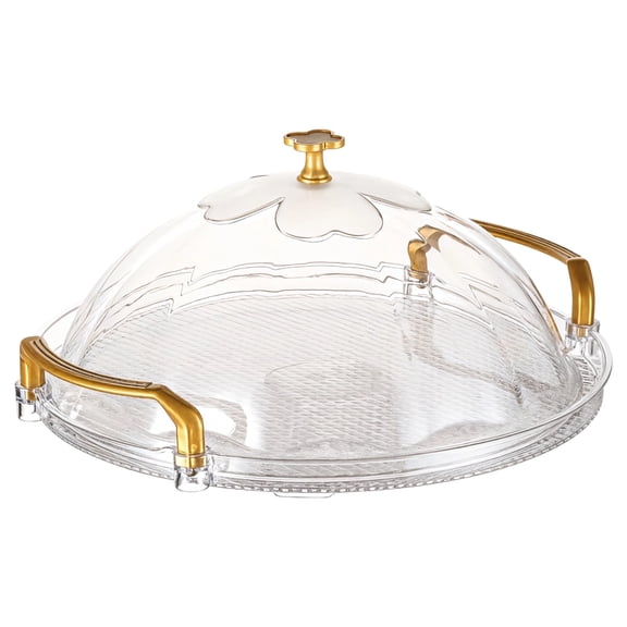 12 Inch Clear Round Serving Tray with Lid - Preservation and Dustproof Tray with Gold Handles | Shatterproof Cake Platter, Large Dessert Display Tray for Party & Catering