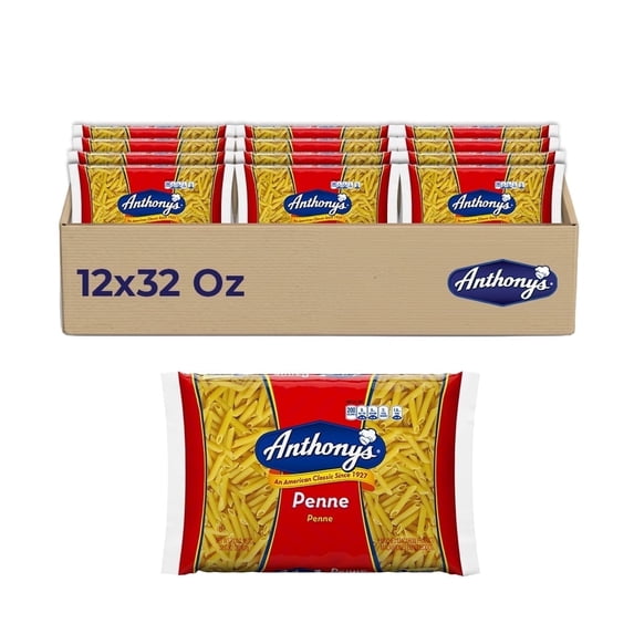 Anthony’s Penne Rigatoni Pasta, 12-Pack (32 oz Each), Pasta for Baked Ziti, Pasta Salads & Hearty Sauces