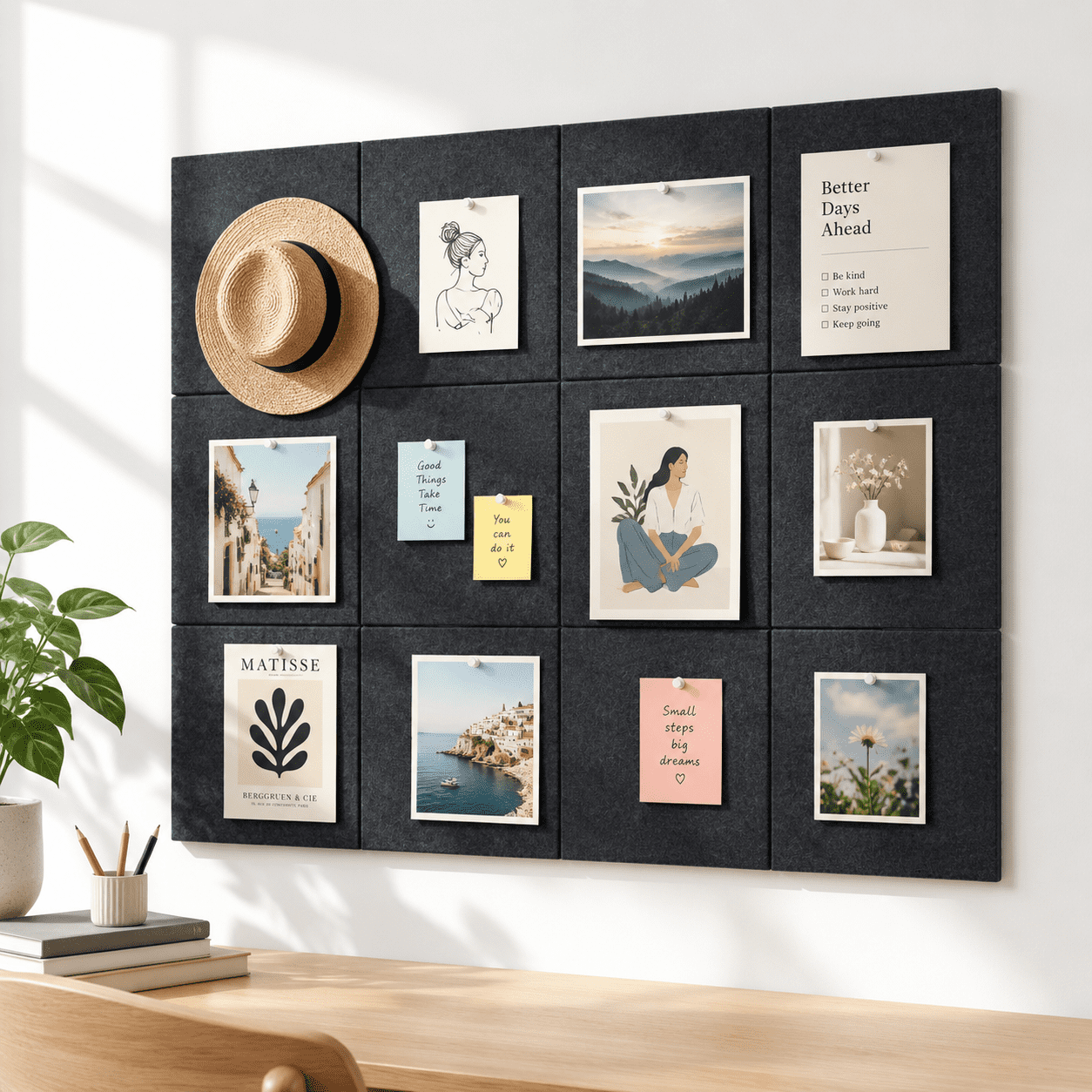 12.32 x 12.24 inch Felt Bulletin Board Tiles, Carbon Blue Solid Tile ...