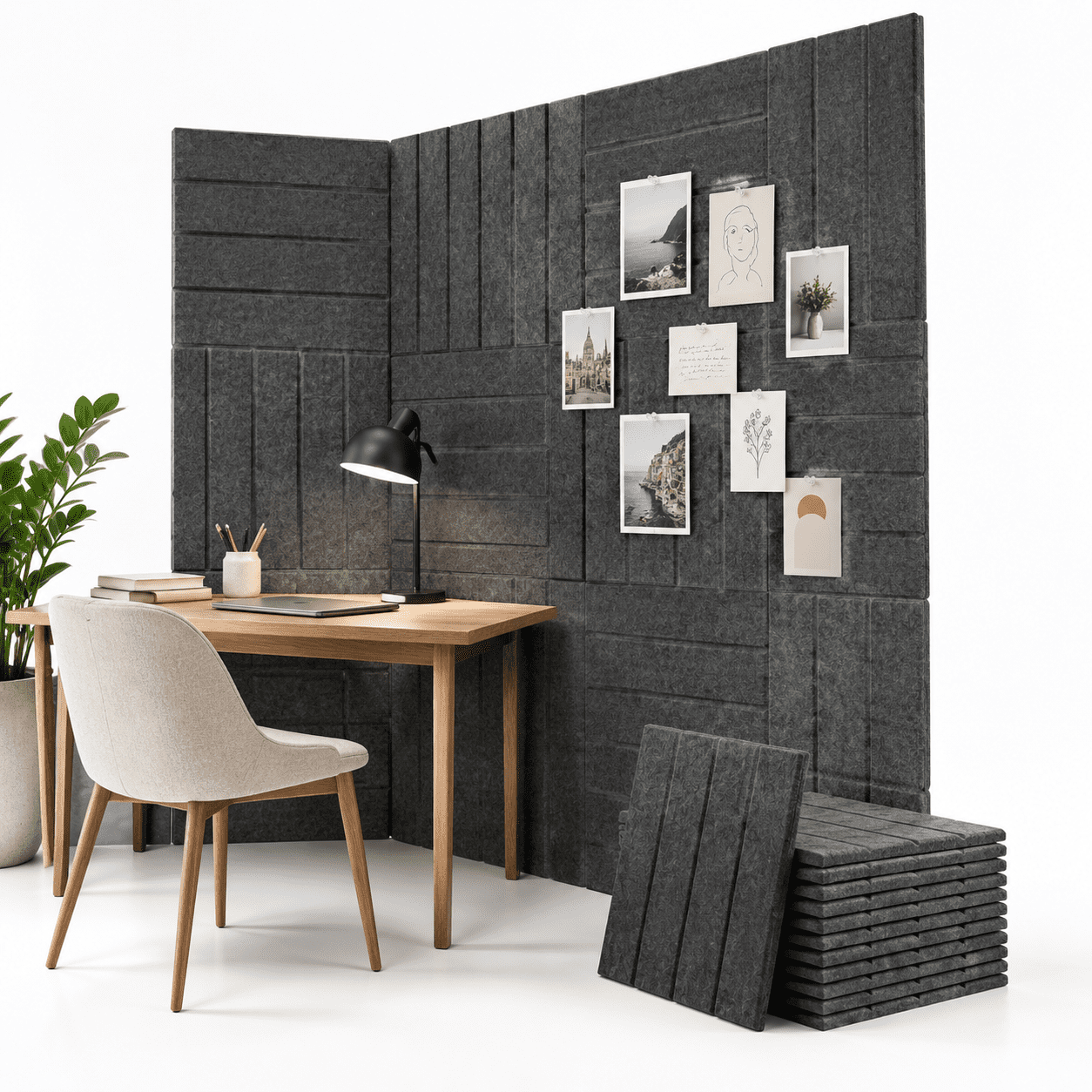 12.32 x 12.24 x 5.31 inch Felt Bulletin Board, Charcoal Gray Bold ...