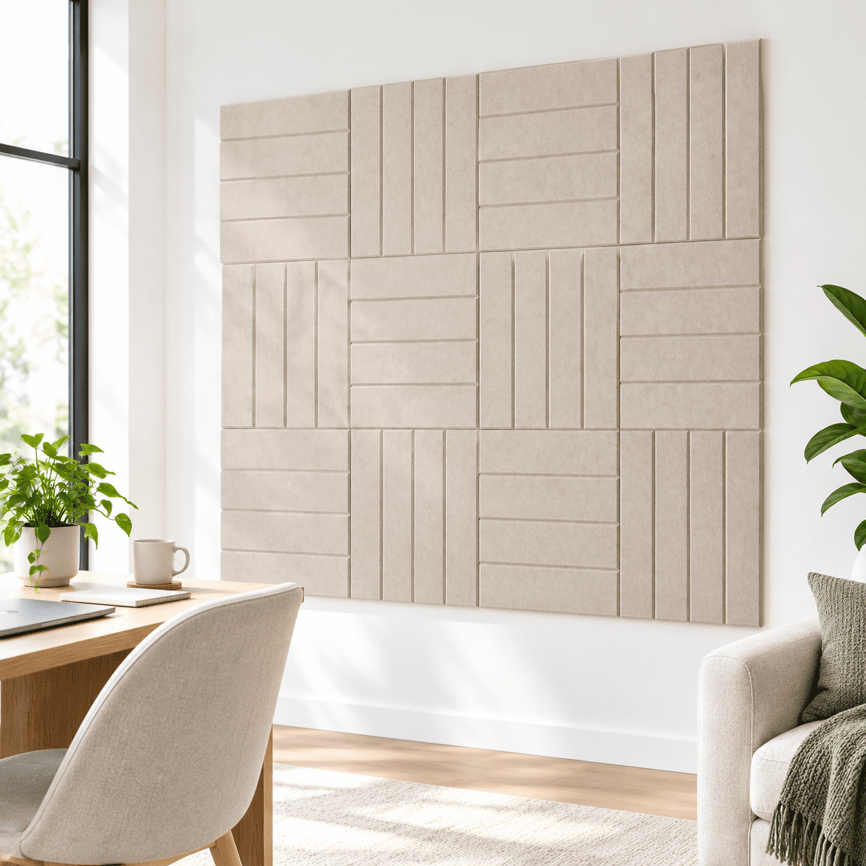 12.32 x 12.28 x 5.28 Bulletin Board, Oatmeal Bold Stripe Felt Tiles ...