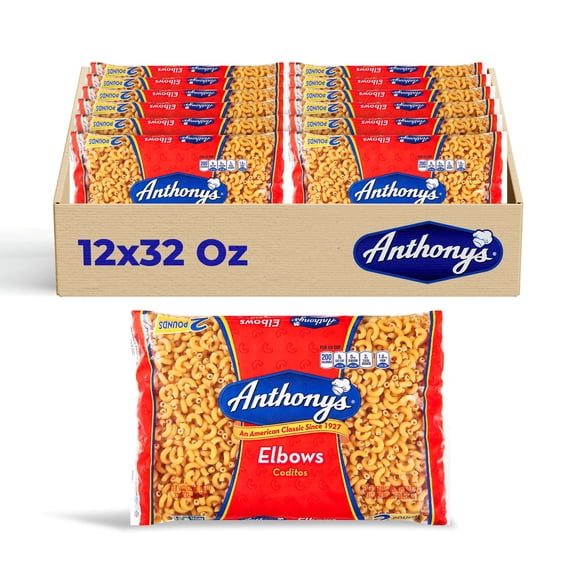 Anthonys Elbow Macaroni Pasta, 12-Pack (32 oz Each), Classic Enriched Pasta for Mac & Cheese, Soups & Baked Dishes