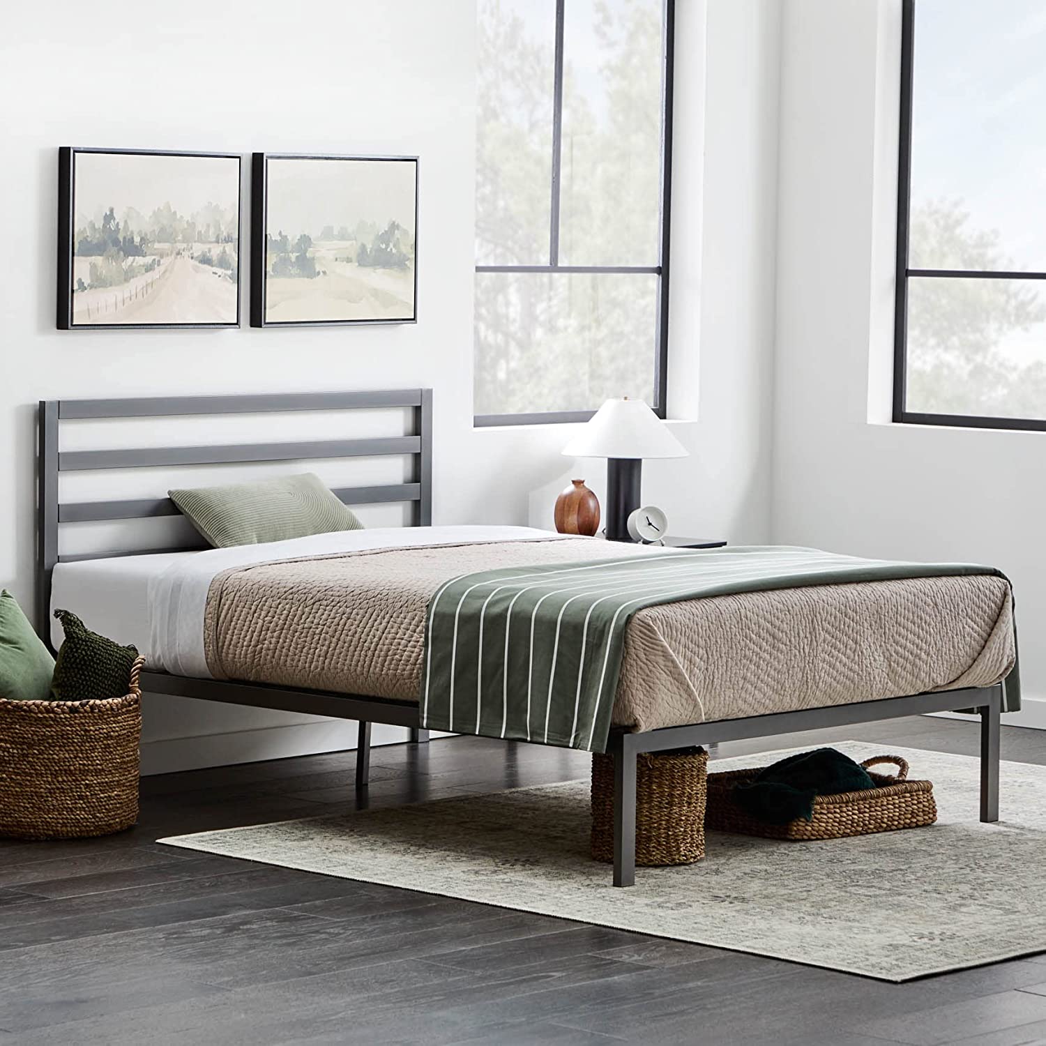 Edenbrook Cassidy Metal Platform Bed Frame with Metal Headboard Box