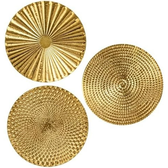 12" Gold Wall Décor Pack of 3 Metal Starbursts Radial Plate Wall Art Modern Accent Hanging Wall Decorations For Home Office Bedroom Or Living Room Wall Sculptures