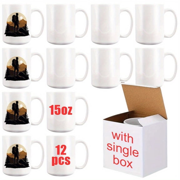 12/36-Pack 11oz Sublimation Blank Coffee Mugs with Handles, White Ceramic Cups with Individual Boxes for DIY Printing and Custom Designs