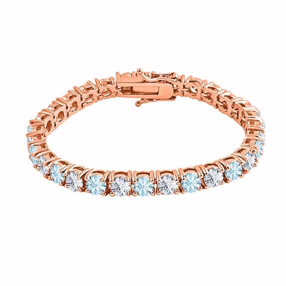 12.38 CTW Round Cut Simulated Diamond & Aquamarine 14K Rose Gold Plated S925 Tennis Bracelet 6.5" Men's & Women's