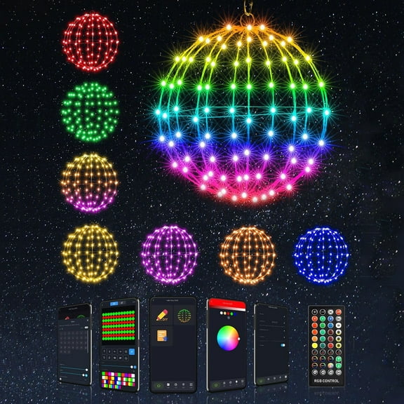 12" 3D Ball Christmas Hanging Lights with Smart RGB Fairy Lights App-Controlled 1-Pack