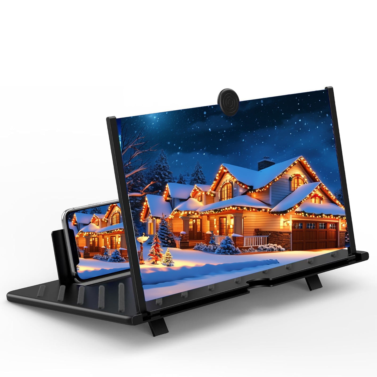12" 3D HD Screen Magnifier Amplifier for Movies, Videos, and Gaming Foldable Mobile Phone Holder,Eye Protection,Compatible with All Smartphones, Travel-Friendly,screen magnifier for cell phone Black