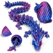 12" 3D Printed Crystal Dragon with Dragon Egg - Articulated Jointed Dragon Sculpture - Large Mythical Creature Figurine, Fantasy Room Decor, Stress Relief Toys