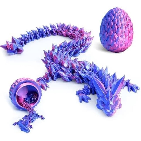 12" 3D Printed Dragon with Egg - Unique Easter Basket Stuffer & Christmas Stocking Stuffer - Large Flexible Dragon Fidget Toys - Cool Birthday Gift