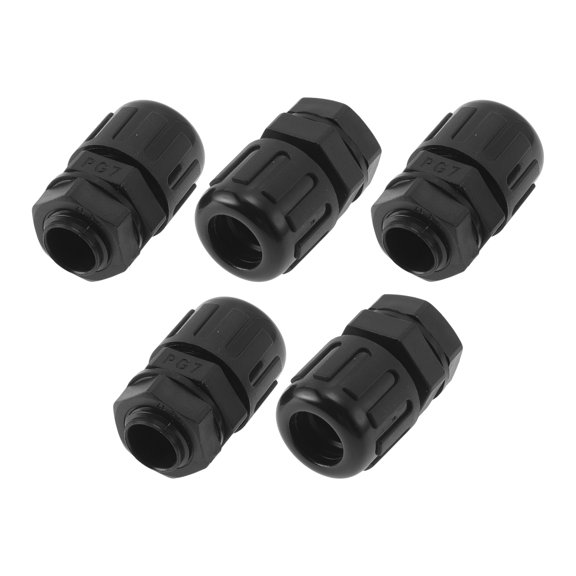 12.3mm / PG7 Cable Glands 10mm / 0.39" Waterproof Bellows Straight Connector PA6 Nylon Black 5 Pcs