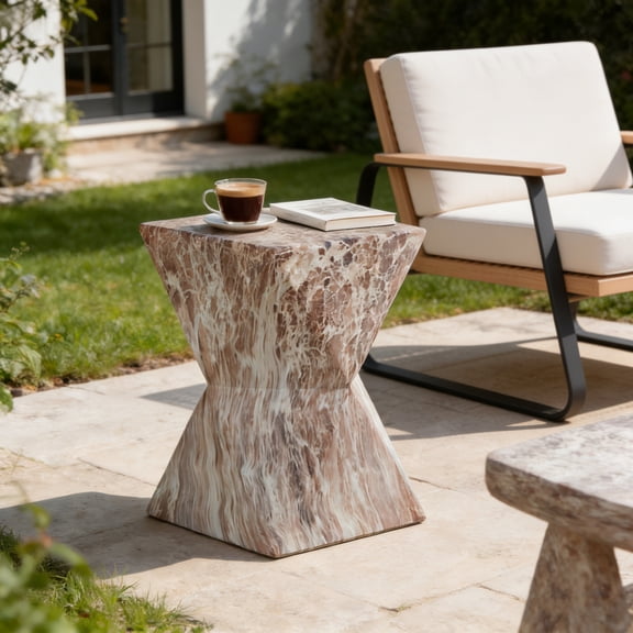 12.4" Cement End Tables for Patio,Faux Terrazzo Modern Small Squre Side Accent Table,Tree Stump Garden Stool Drum Indoor and Outdoor