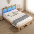 thumbnail image 1 of 12.4 Inch Deluxe Wood Queen Size Bed Frame with Natural Rattan Headboard, Modern Rustic Unique Style, No Box Spring Needed, Strong Wood Slat Support, Easy Assembly, 1 of 7