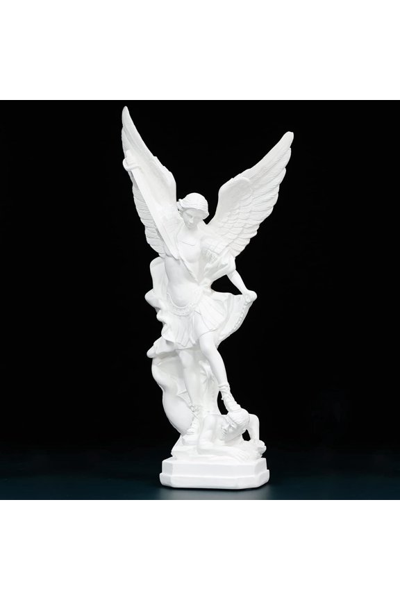12.4 Inch White Resin Archangel Michael Statue Defeating Satan Religious Figurine