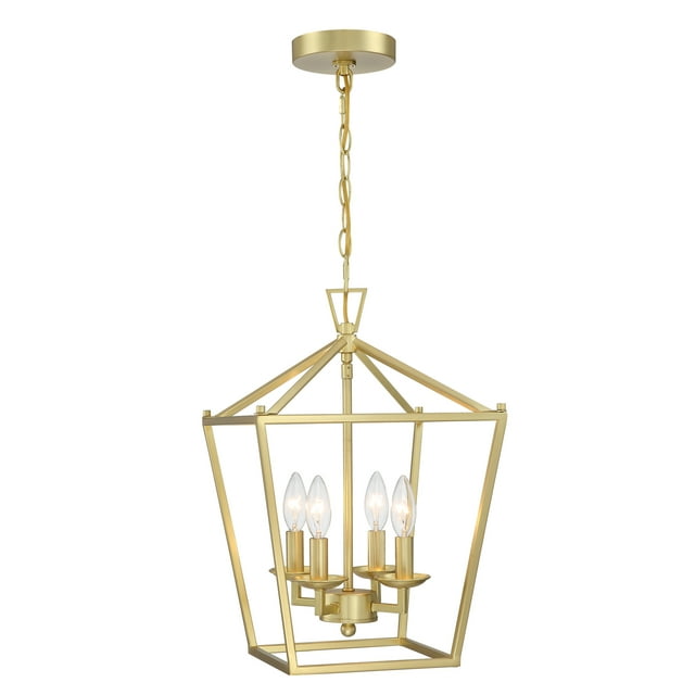 "4Light Gold LED Hallway Chandelier, 12"" Geometric Pendant Lighting