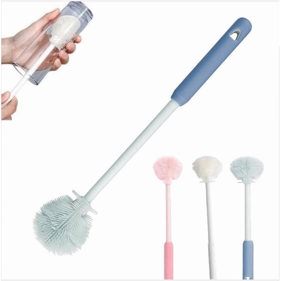 12.4" Silicone Bottle Brush, 3-in-1 Ergonomic Long Handled Cleaning Cup Brush,Water Bottle Cleaner,Deep Cleaning for Baby Bottles,Glassware, Narrow Neck Containers (Blue)