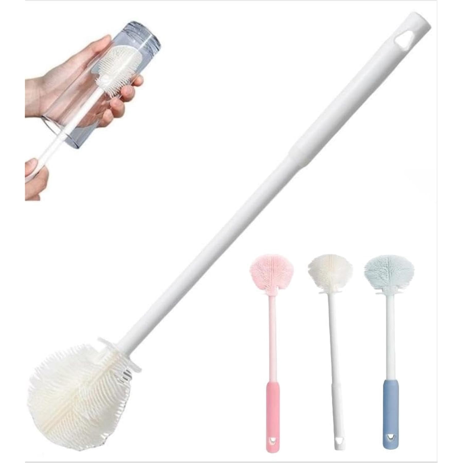 12.4" Silicone Bottle Brush, 3-in-1 Ergonomic Long Handled Cleaning Cup Brush,Water Bottle Cleaner,Deep Cleaning for Baby Bottles,Glassware, Narrow Neck Containers